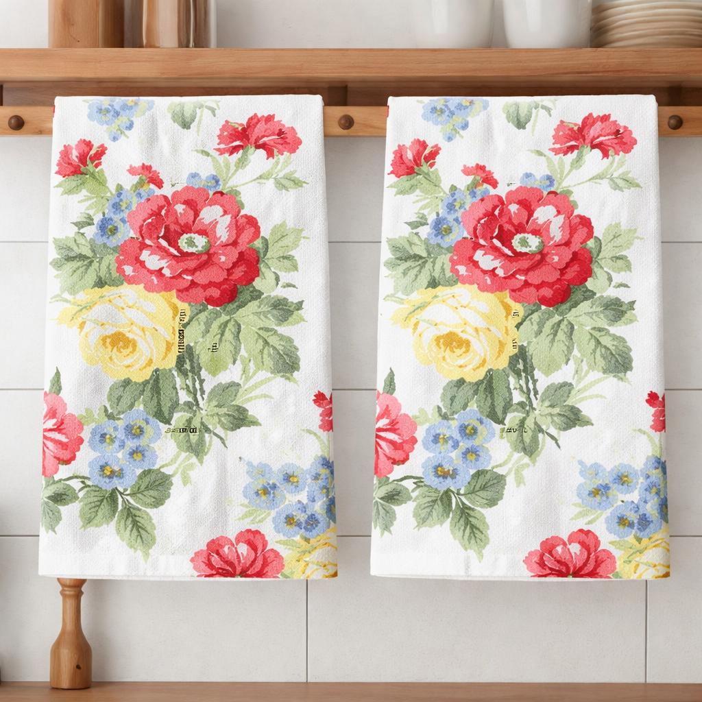 Ralph Lauren Tea Towels Set of 2 Classic Floral Collection (Scarlet Garden)