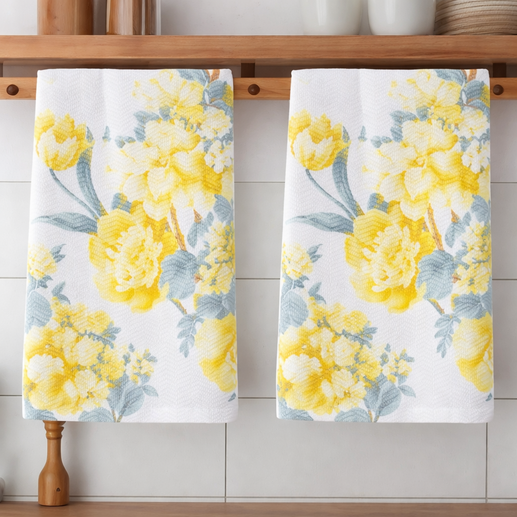 Ralph Lauren Tea Towels set of 2 Classic Floral Collection (Honey Blossom)