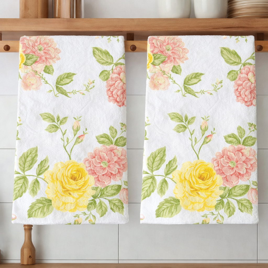 Ralph Lauren Tea Towels Set of 2 Classic Floral Collection (Blush Meadow)