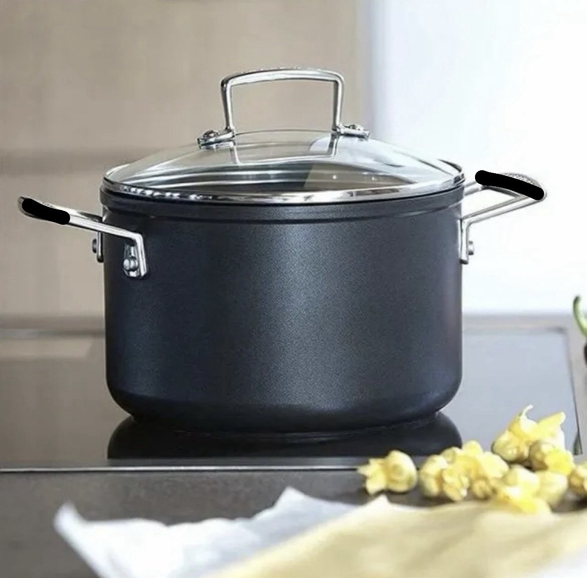 Le Creuset 24cm Deep Casserole Toughened Non-Stick (TNS) with Glass Lid (Aluminium-silicone handle)