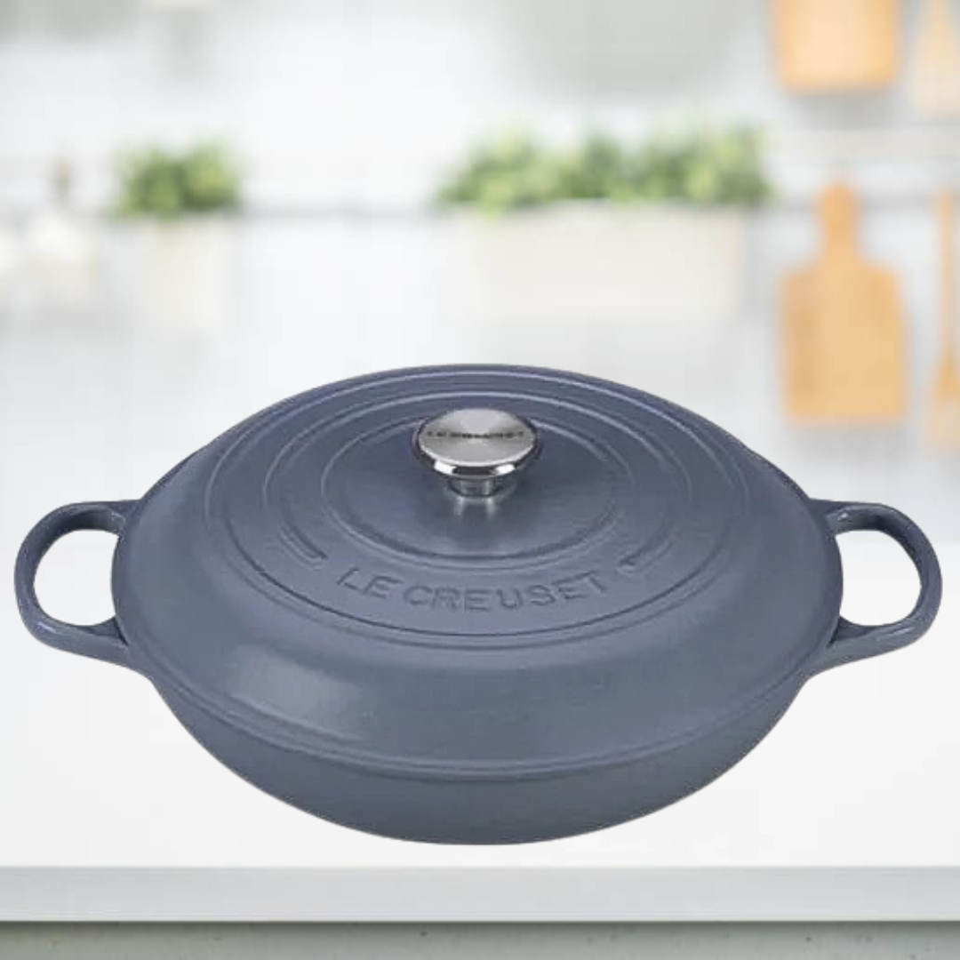 Le Creuset 30cm Shallow Casserole Signature Cast Iron Mineral Blue