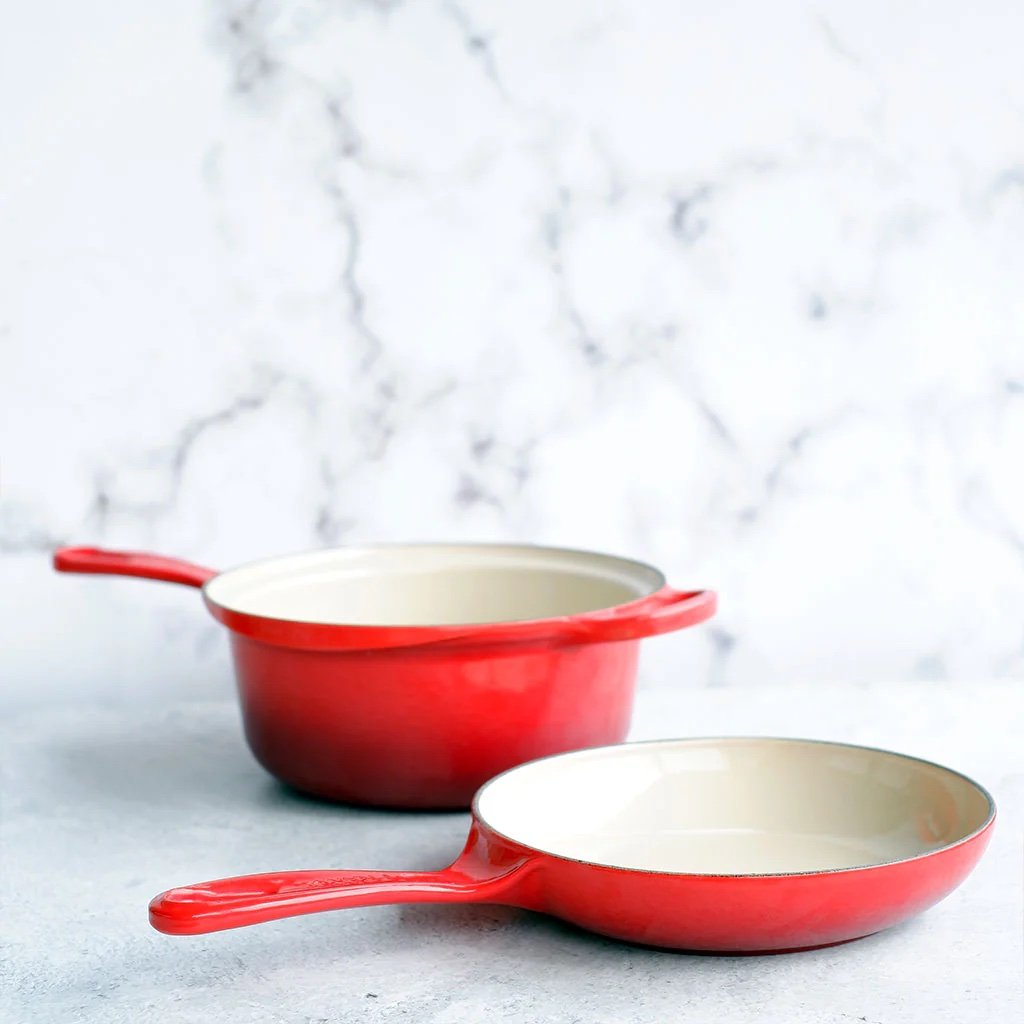 [Minor blemish] Le Creuset 26cm 2-in-1 Saucepan Marmitout Cast Iron Cerise - unit 2