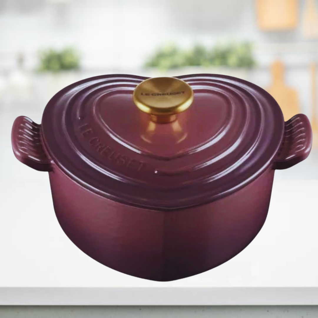 Le Creuset 20cm Heart Casserole Cast Iron Fig With Gold Knob (black interior)