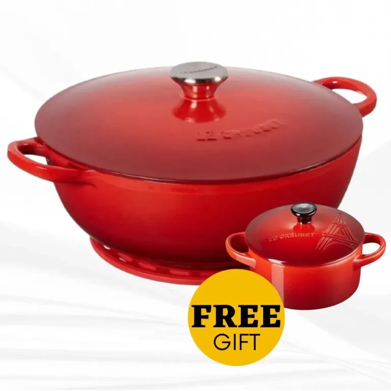 [FREE GIFT] Le Creuset 32cm Marmite Classic Cast Iron Cerise (BLACK INTERIOR) + FREE Le Creuset 10cm Petite Round Casserole Eiffel Tower Paris Cerise