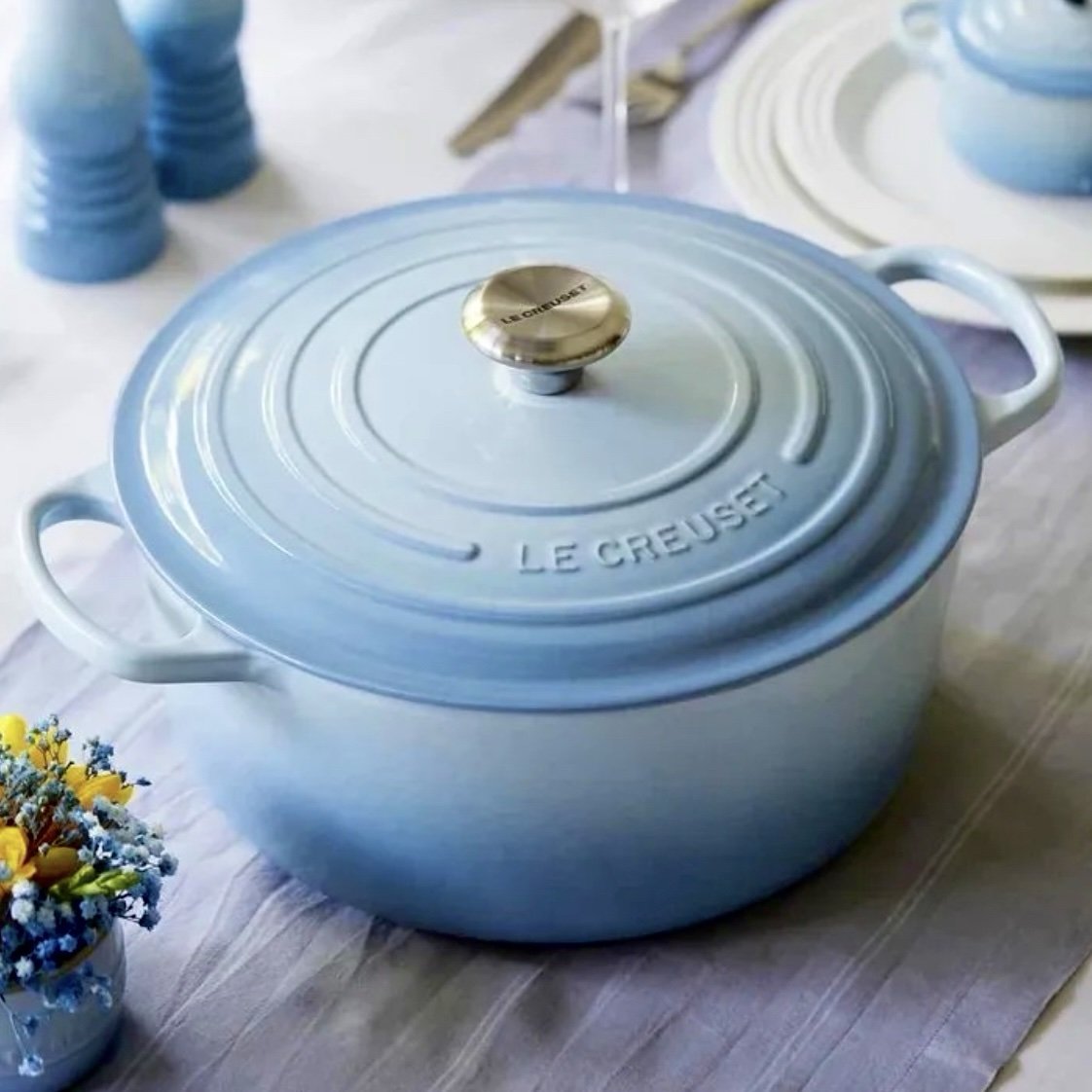 Le Creuset 22cm Round Casserole Signature Cast Iron Coastal Blue