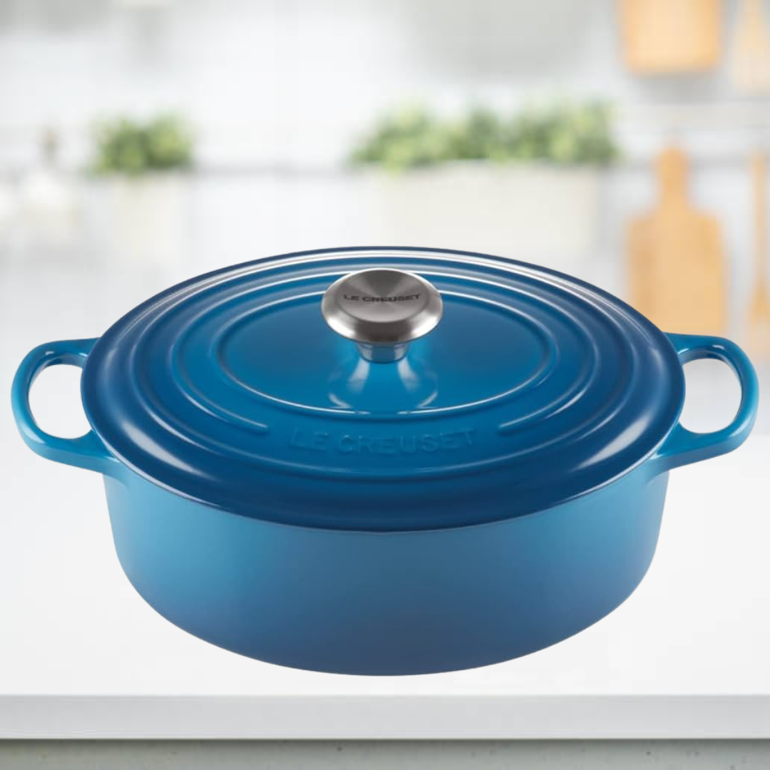 Le Creuset 31cm Oval Casserole Signature Cast Iron Marseille Blue