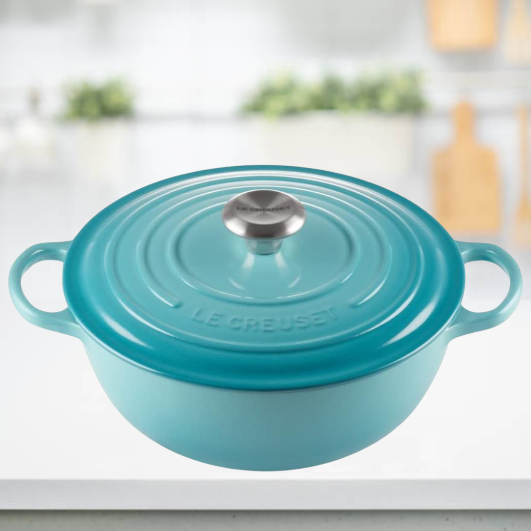 Le Creuset 26cm Signature Marmite Cast Iron Teal (Black interior)