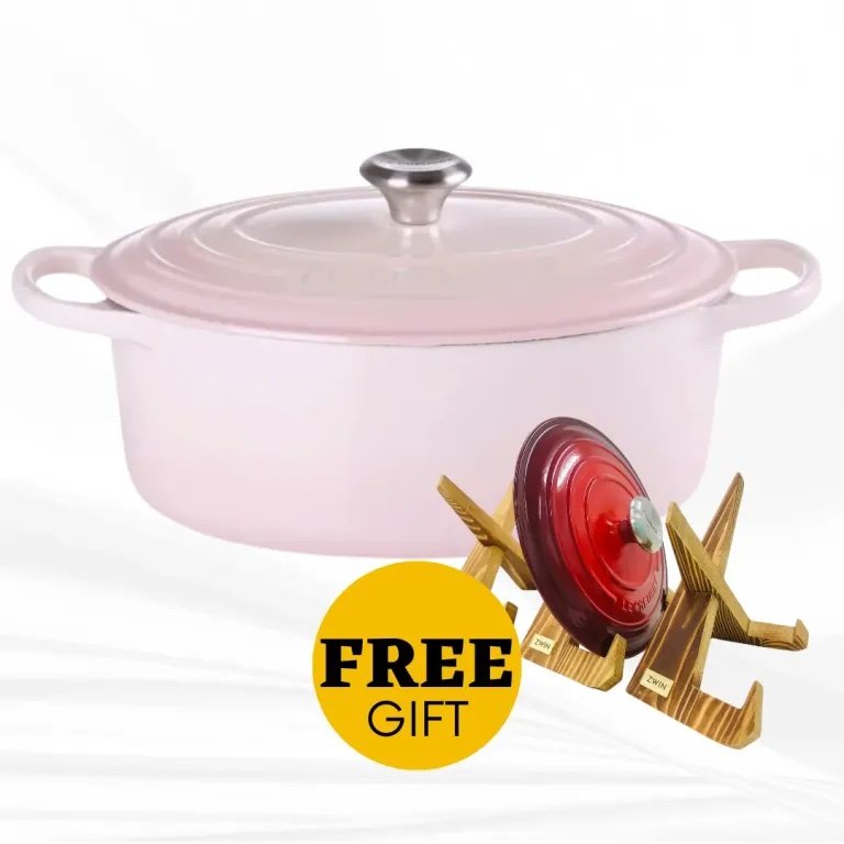 [FREE GIFT] Le Creuset 25cm Oval Casserole Signature Cast Iron Shell Pink + FREE Wooden Lid Holder