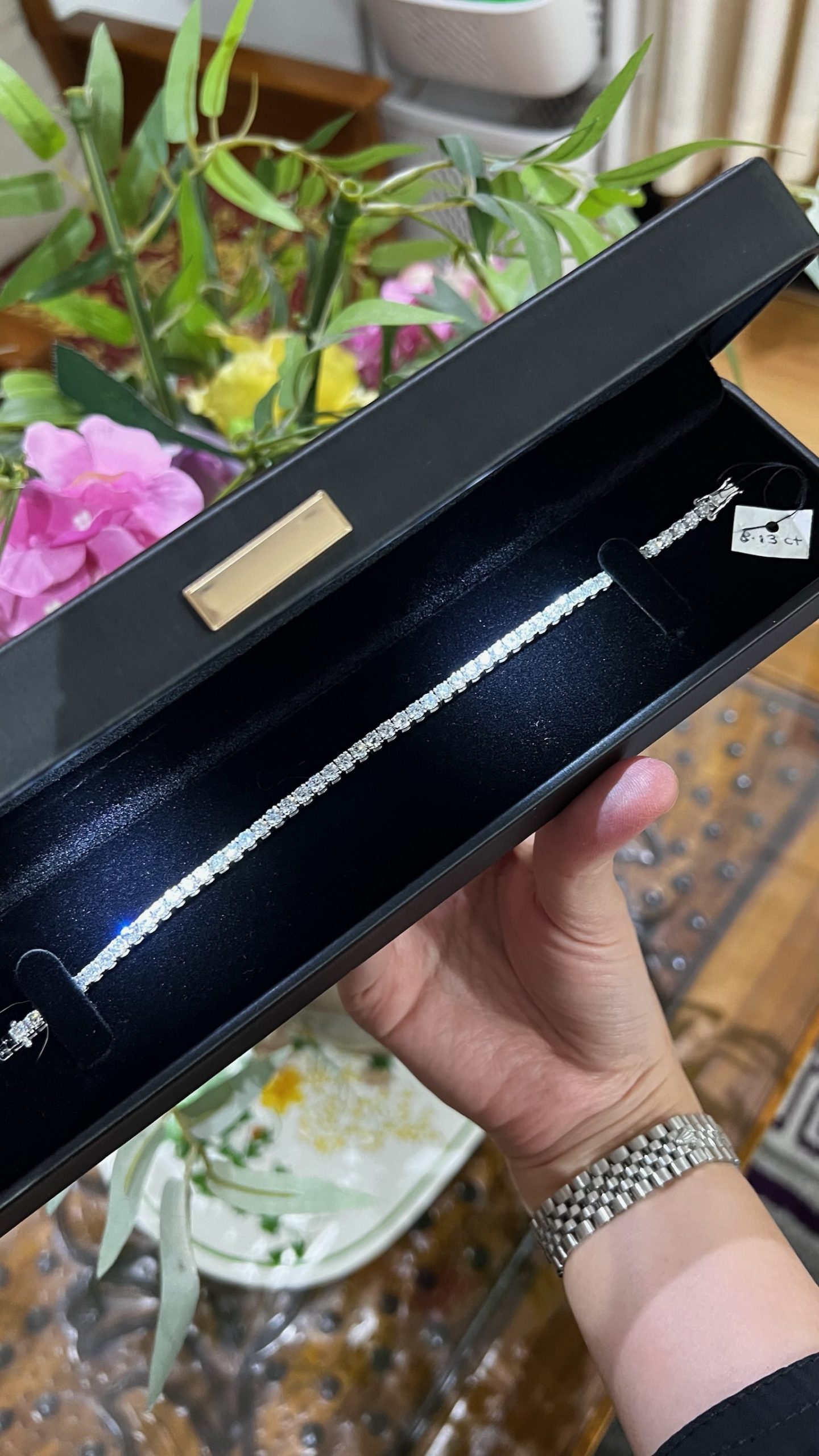 [NEW] Ladies Certified 18 Ct White Gold 8.13 Ct Natural Diamond Tennis Bracelet - 7.7"